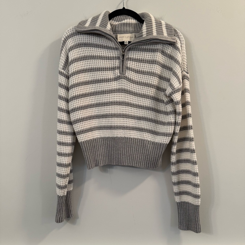 Women’s Sage + Stone Striped Gray and White cropped Sweater